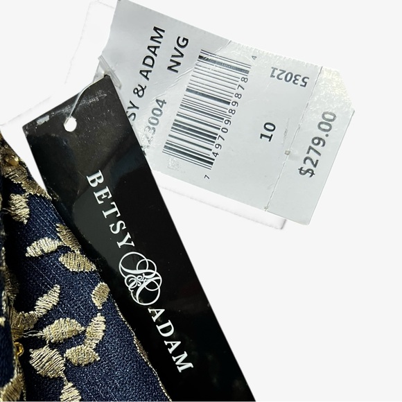 🌻NEW w/tag Betsy & Adam Embroidered Chiffon Halter A-Line Long Gown 10 - Picture 13 of 13